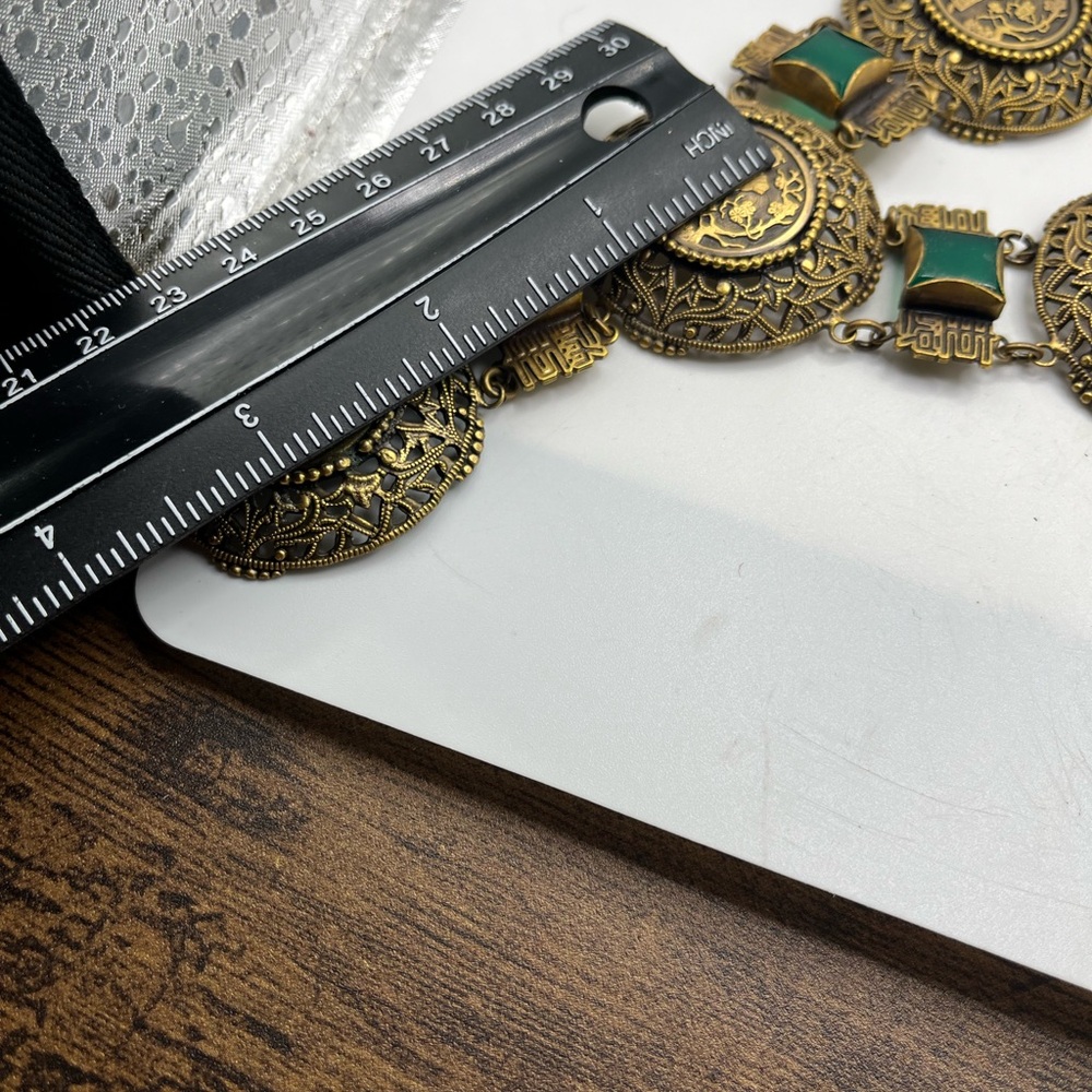 RARE Joseff Of Hollywood Necklace Asian Motif  Faux Chrysoprase 32” long - Picture 3 of 14